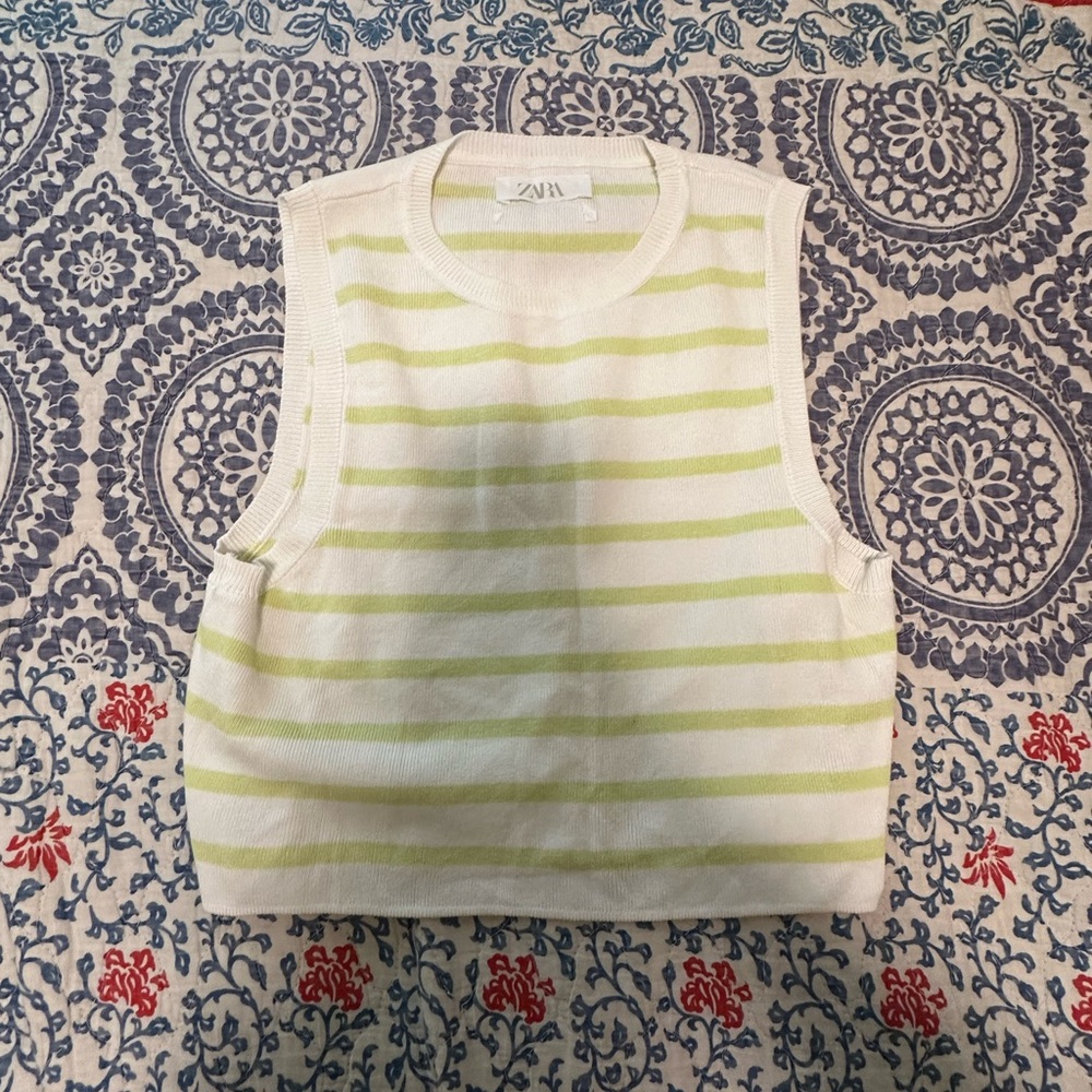 Zara Green and White Striped Sweater